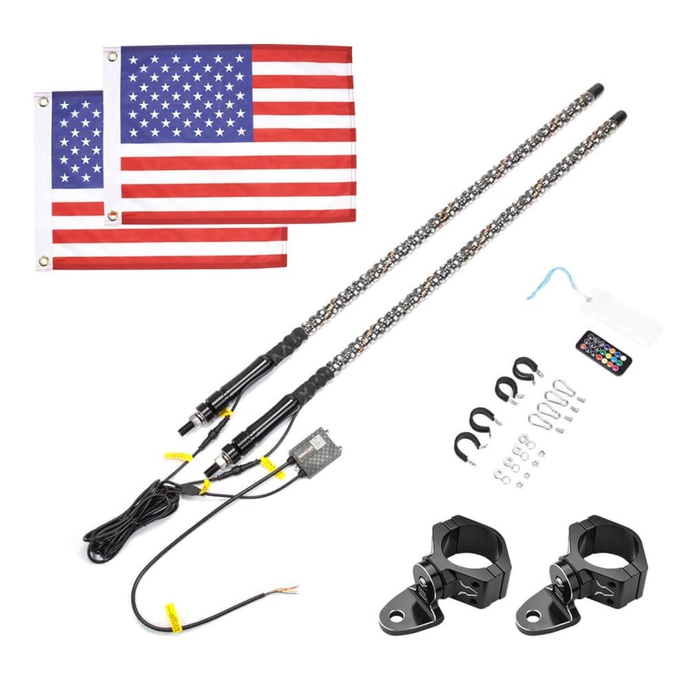 Kemimoto Can-Am Maverick X3 3ft Bluetooth Control Spiral Whip Light - 2 Pcs