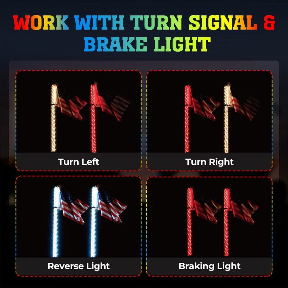 Kemimoto Can-Am Maverick X3 4FT 2Pcs Spiral Whip Light Bluetooth Control