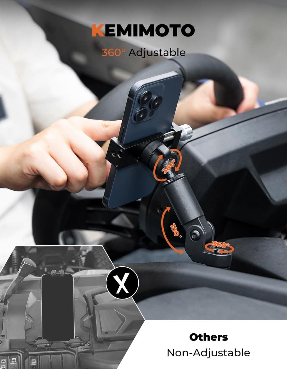 Kemimoto Can-Am Maverick X3/ Max 360° Adjustable CNC Phone Mount