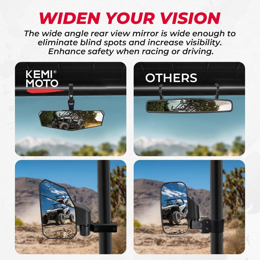 Kemimoto Can-Am Maverick X3 / RZR 1.6"-2" Roll Bar UTV Side Mirrors & Center Mirror