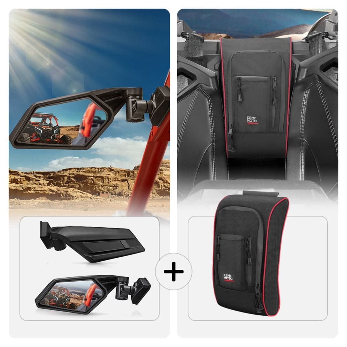 Kemimoto Can-Am Maverick X3 Side View Mirror & Console Storage Bag