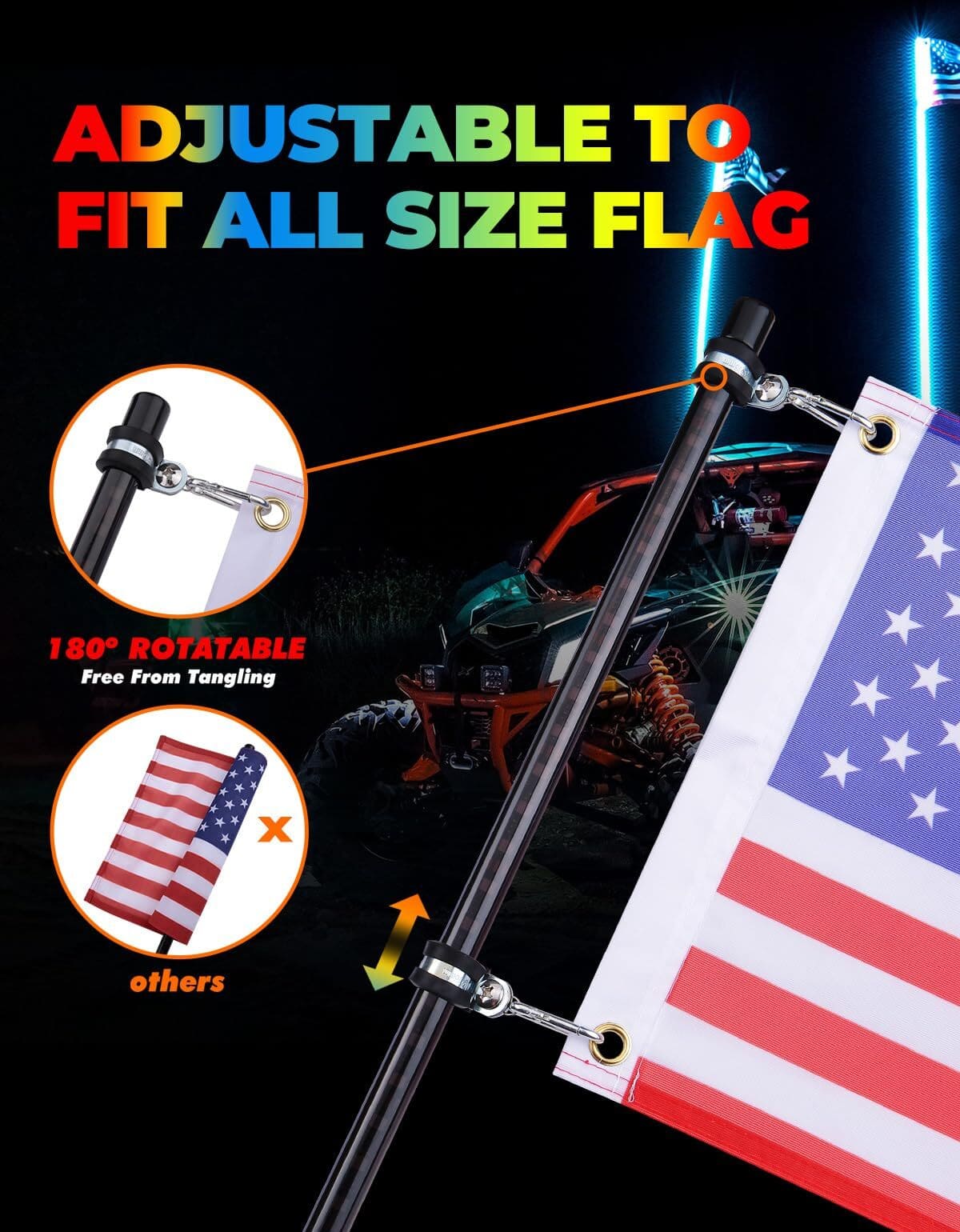 Kemimoto Can-Am Maverick X3 UTV 3ft/ 4ft Whip Lights w/ Spring Base - 2 Pcs