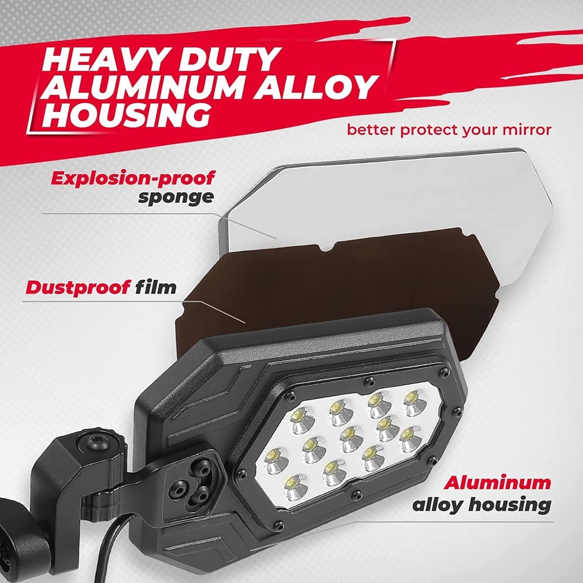 Kemimoto Can-Am Maverick X3 UTV Side Mirrors Lights w/ 1.75"-2" Roll Bar