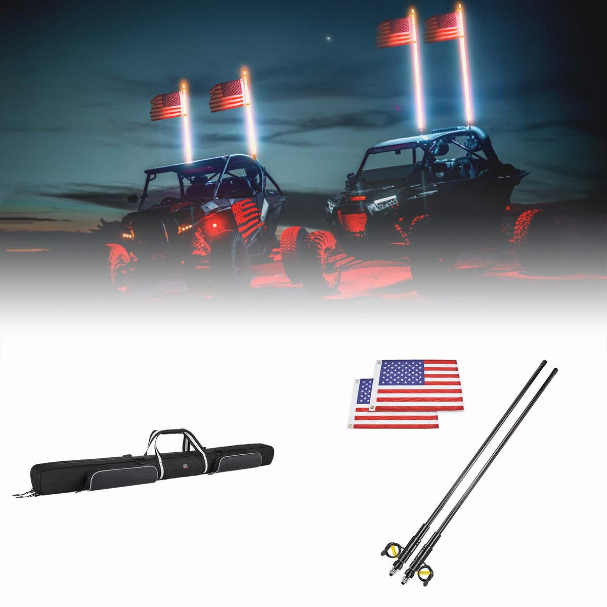 Kemimoto Can-Am Polaris 4FT LED RGB Whip Lights And Storage Bag