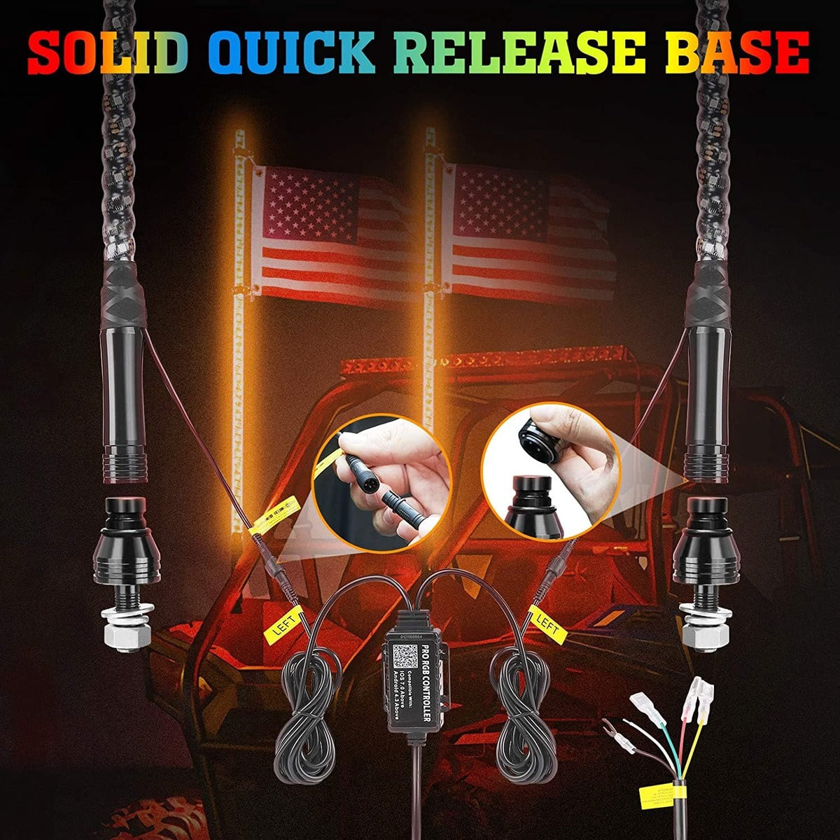 Kemimoto Can-Am Polaris 4FT LED RGB Whip Lights And Storage Bag