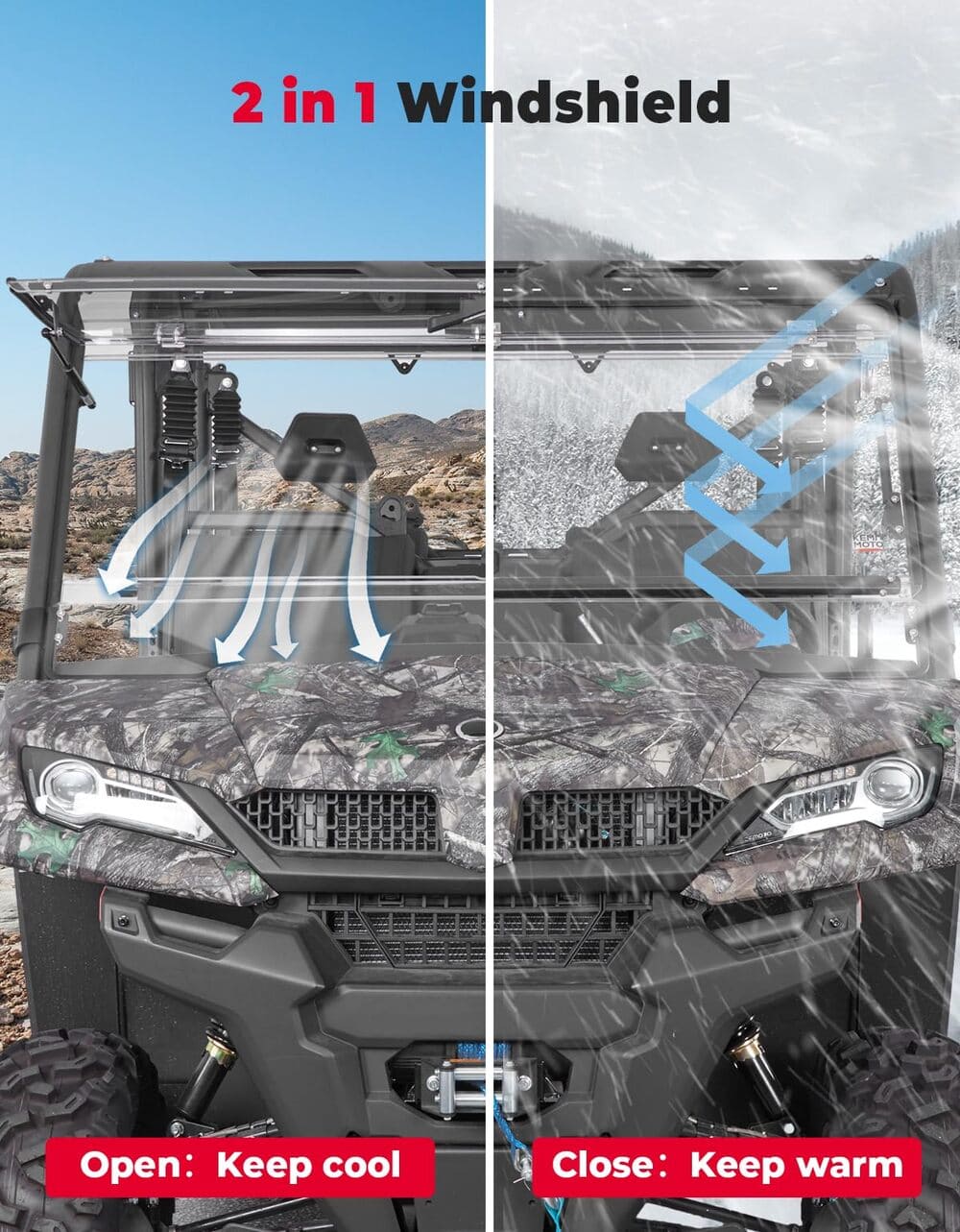 Kemimoto CF Moto UForce 1000/1000XL 2-In-1 Flip Windshield