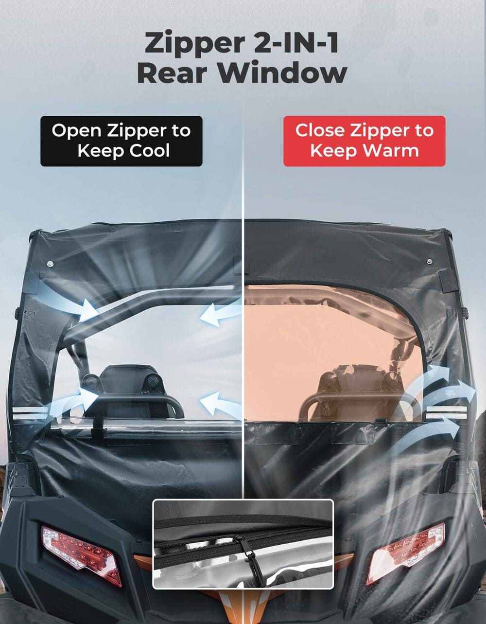 Kemimoto CF Moto ZForce 500/800/1000 Soft Rear Windshield with Zipper