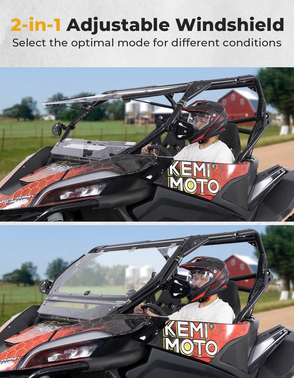 Kemimoto CF Moto ZForce 950 Folding 2-in-1 Flip Windshield