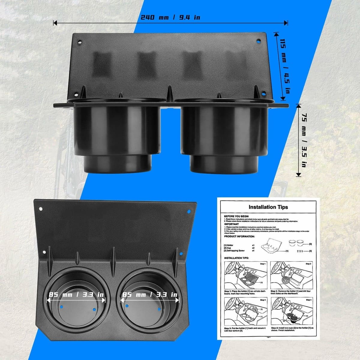 Kemimoto Honda Pioneer 1000 3/ 5 UTV Cup Holder w/ Switch Panel