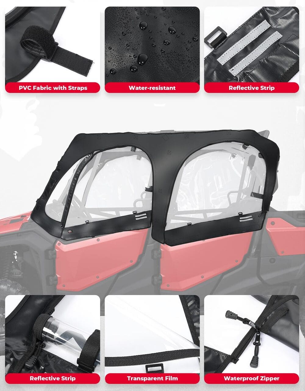 Kemimoto Honda Pioneer 1000-6 Soft Upper Door Cab Enclosure Set