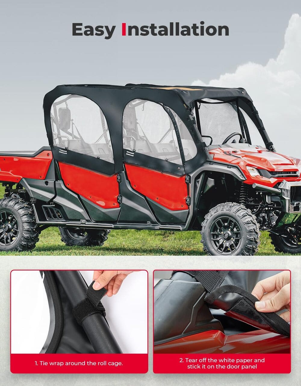 Kemimoto Honda Pioneer 1000-6 Soft Upper Door Cab Enclosure Set