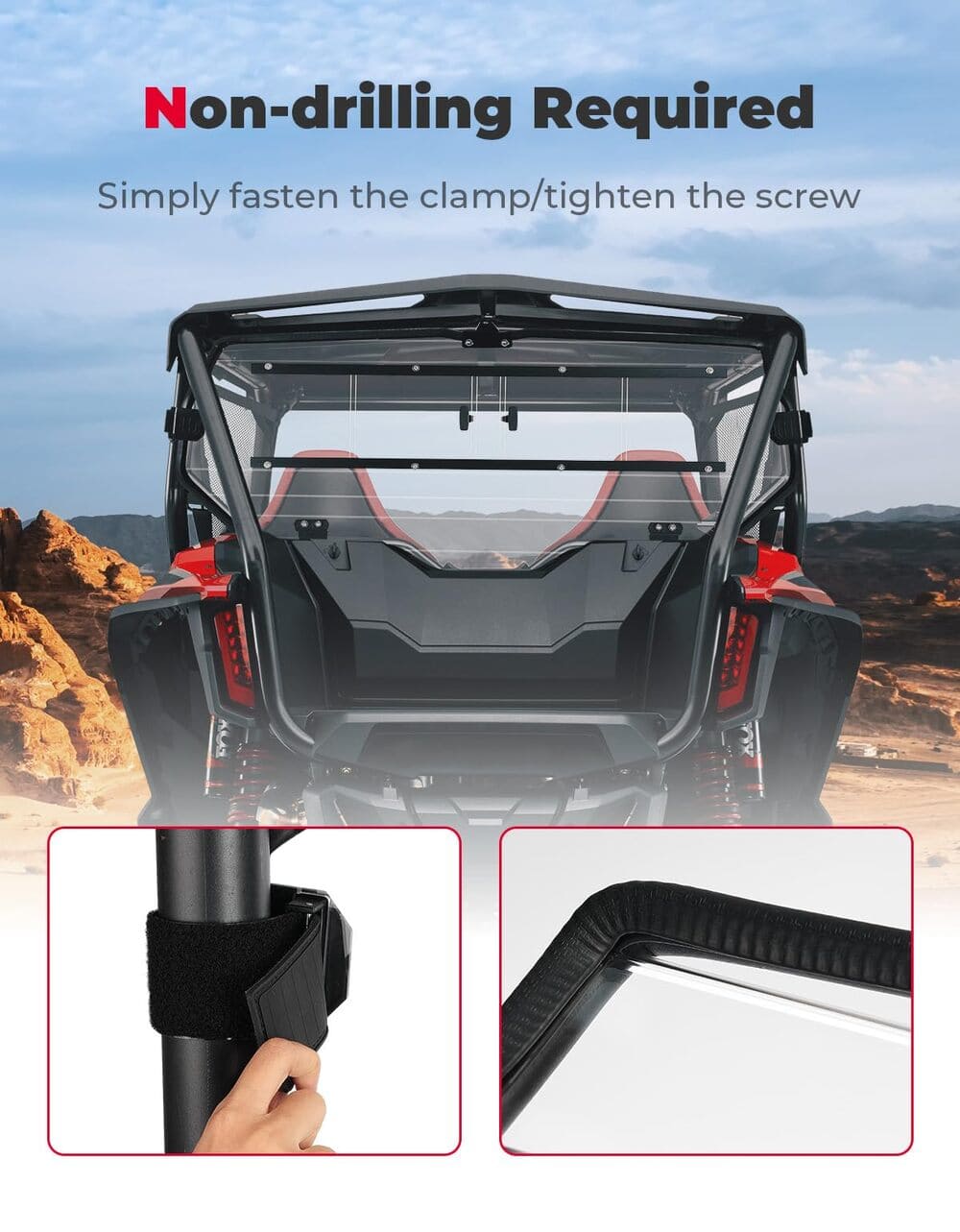 Kemimoto Honda Talon 1000X-4 Vented Back Window UTV Rear Windshield Sliding