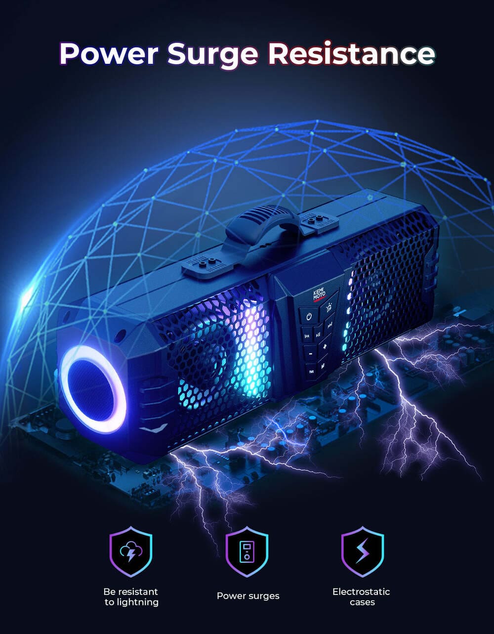 Kemimoto Midnight 40B 16'' 2-Speaker Louder RGB UTV Sound Bar