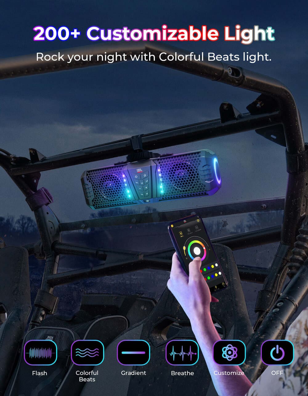 Kemimoto Midnight 40B 16'' 2-Speaker Louder RGB UTV Sound Bar