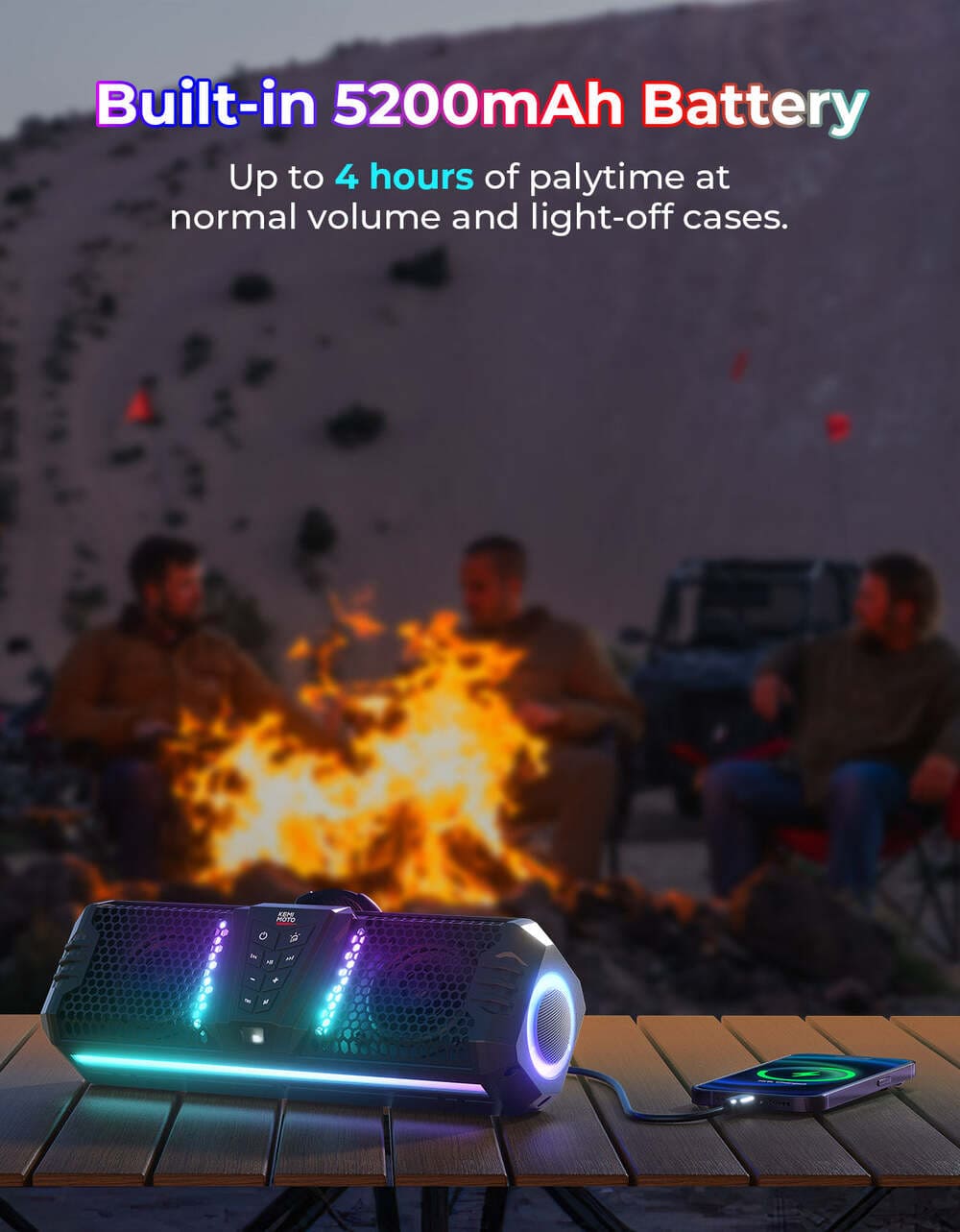 Kemimoto Midnight 40B 16'' 2-Speaker Louder RGB UTV Sound Bar