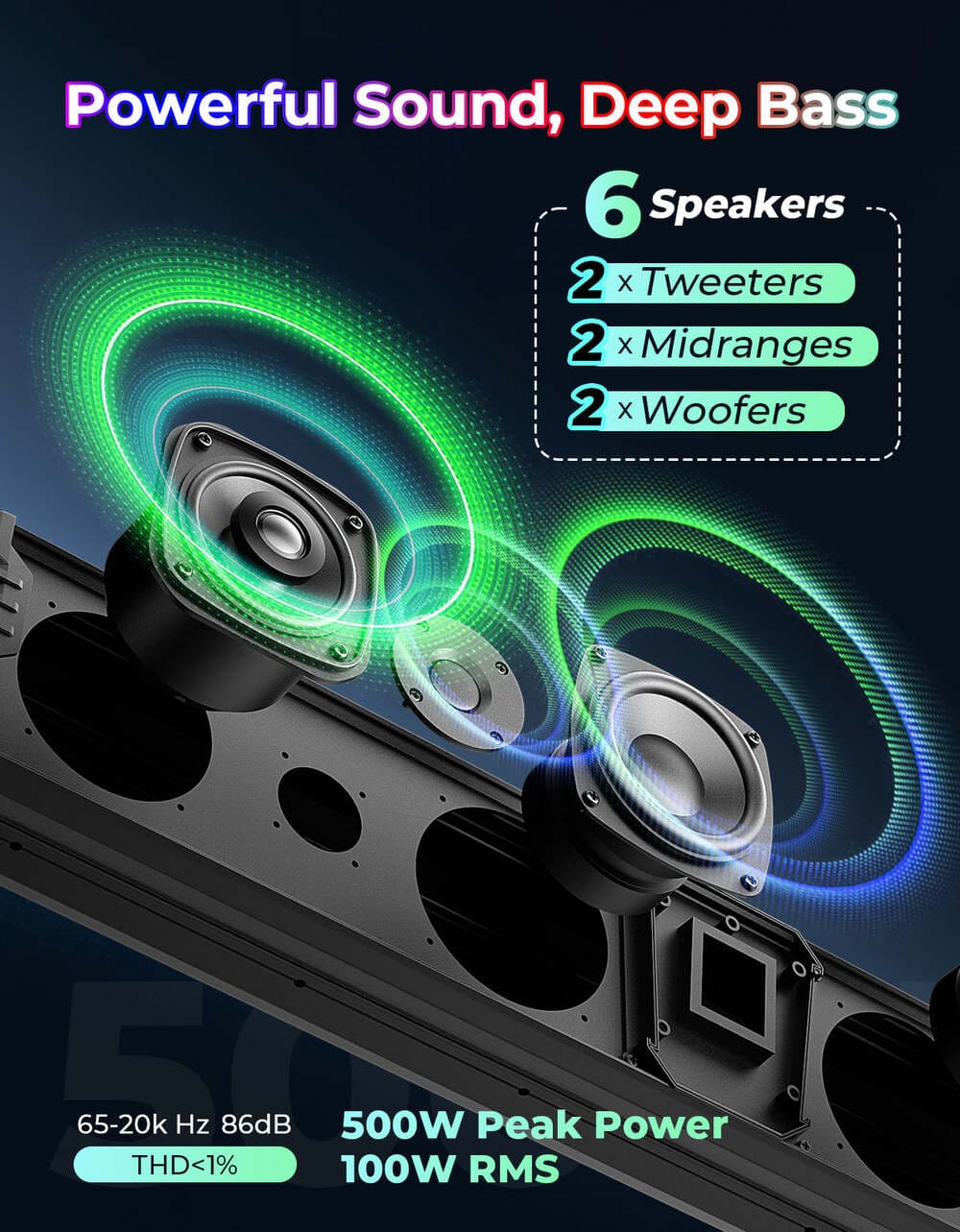 Kemimoto Midnight 80 32" 6 Speaker RGB UTV Sound Bar