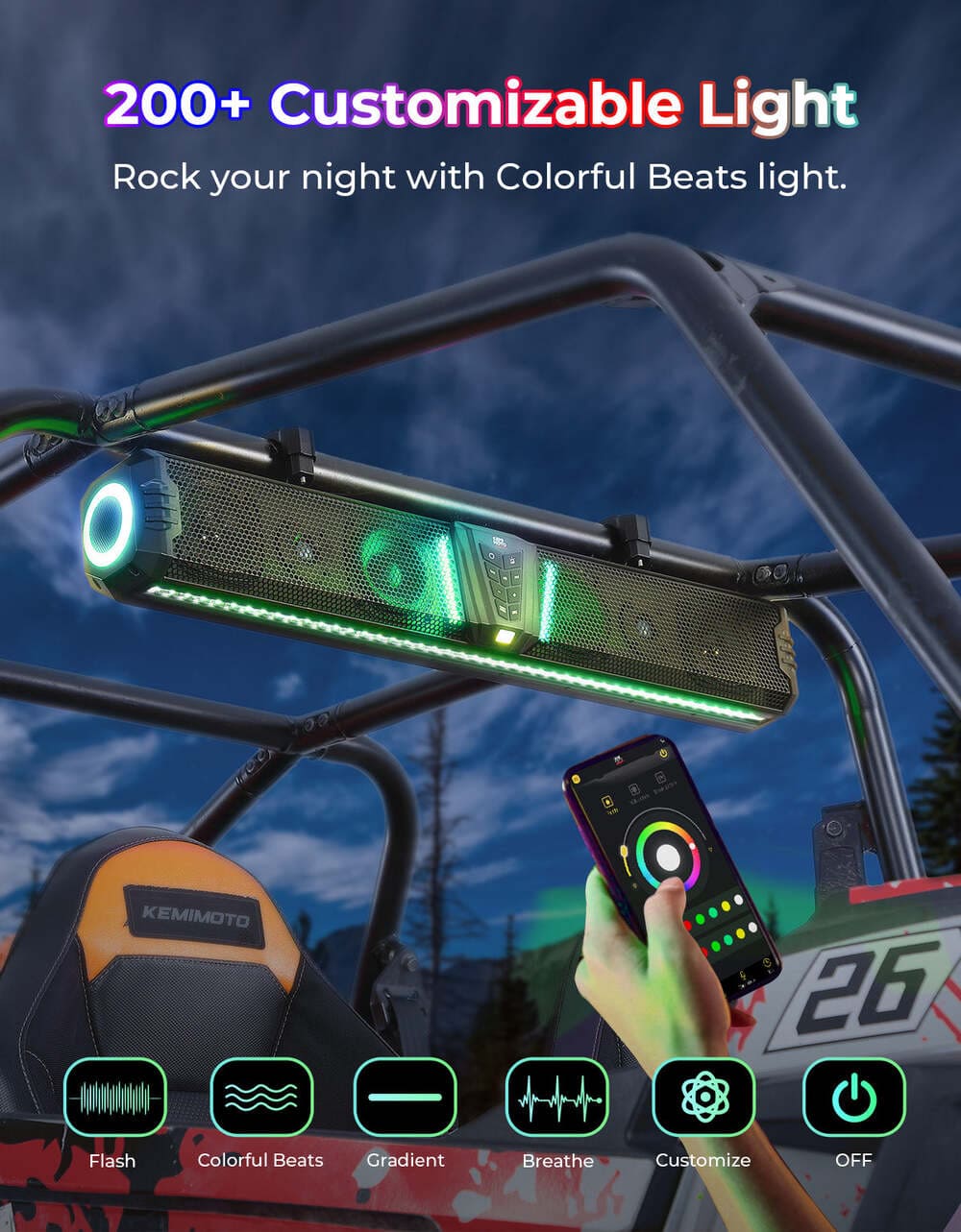 Kemimoto Midnight 80 32" 6 Speaker RGB UTV Sound Bar