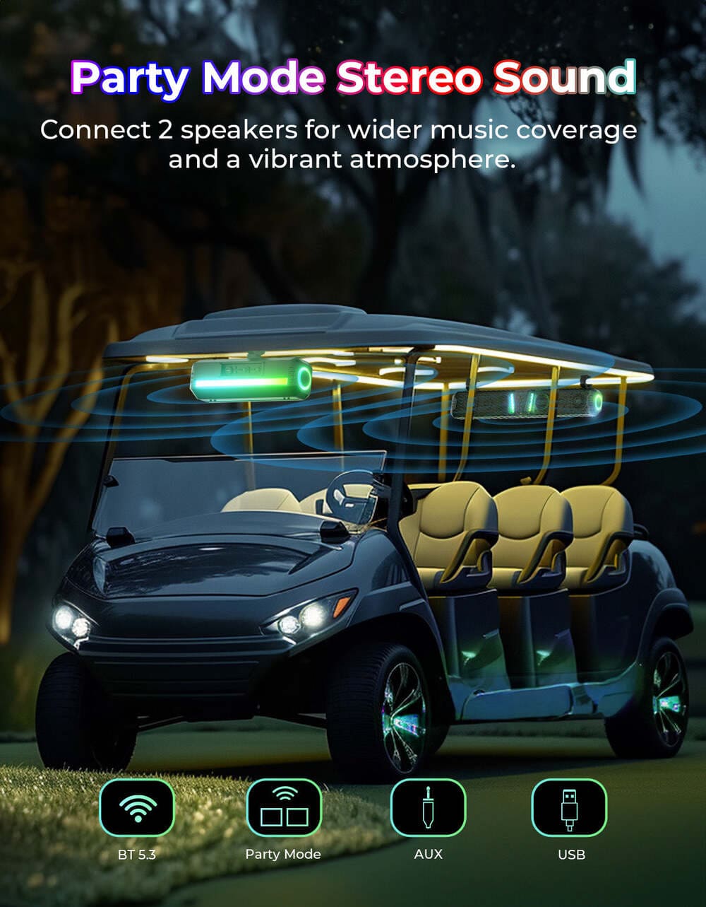 Kemimoto Midnight 80 32" 6 Speaker RGB UTV Sound Bar