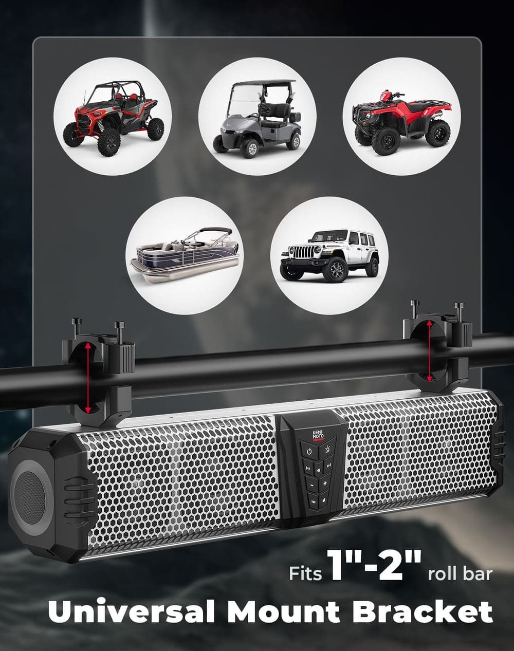 Kemimoto Midnight S60 26" RGB UTV Sound Bar & 1"-2" Golf Cart Marine Roll Bar