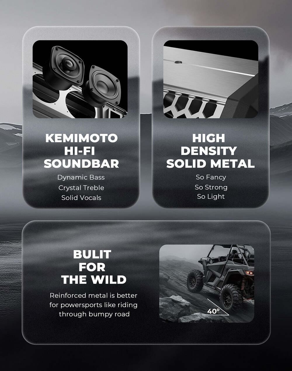 Kemimoto Midnight S80 26"/32" Aluminum 6-Speaker RGB Silver Soundbar