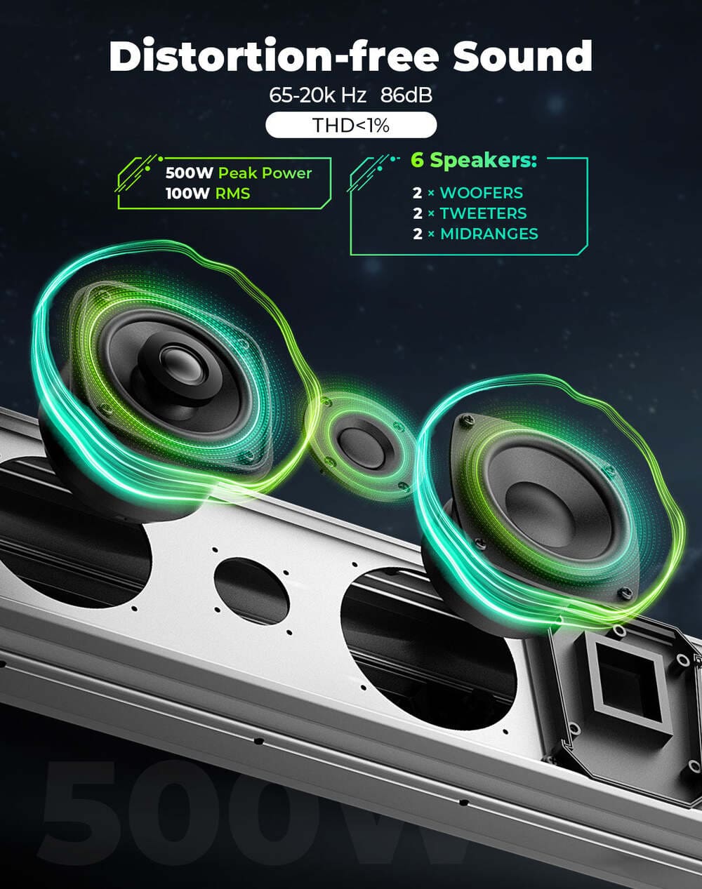 Kemimoto Midnight S80 26"/32" Aluminum 6-Speaker RGB Silver Soundbar