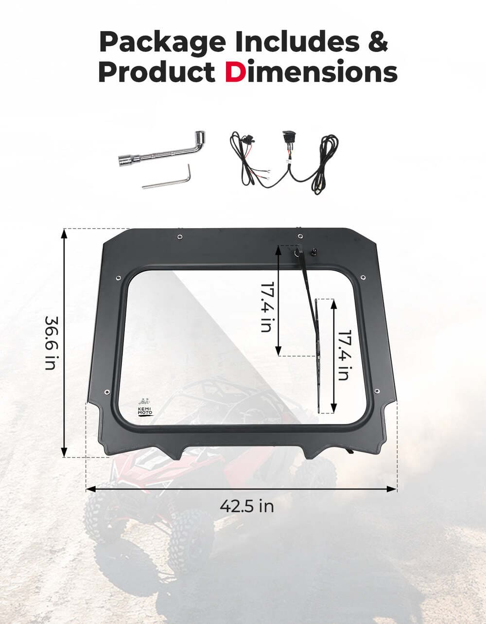 Kemimoto Polaris '20-'24 RZR Pro XP/ Turbo R Glass Windshield w/ Electric Wipers