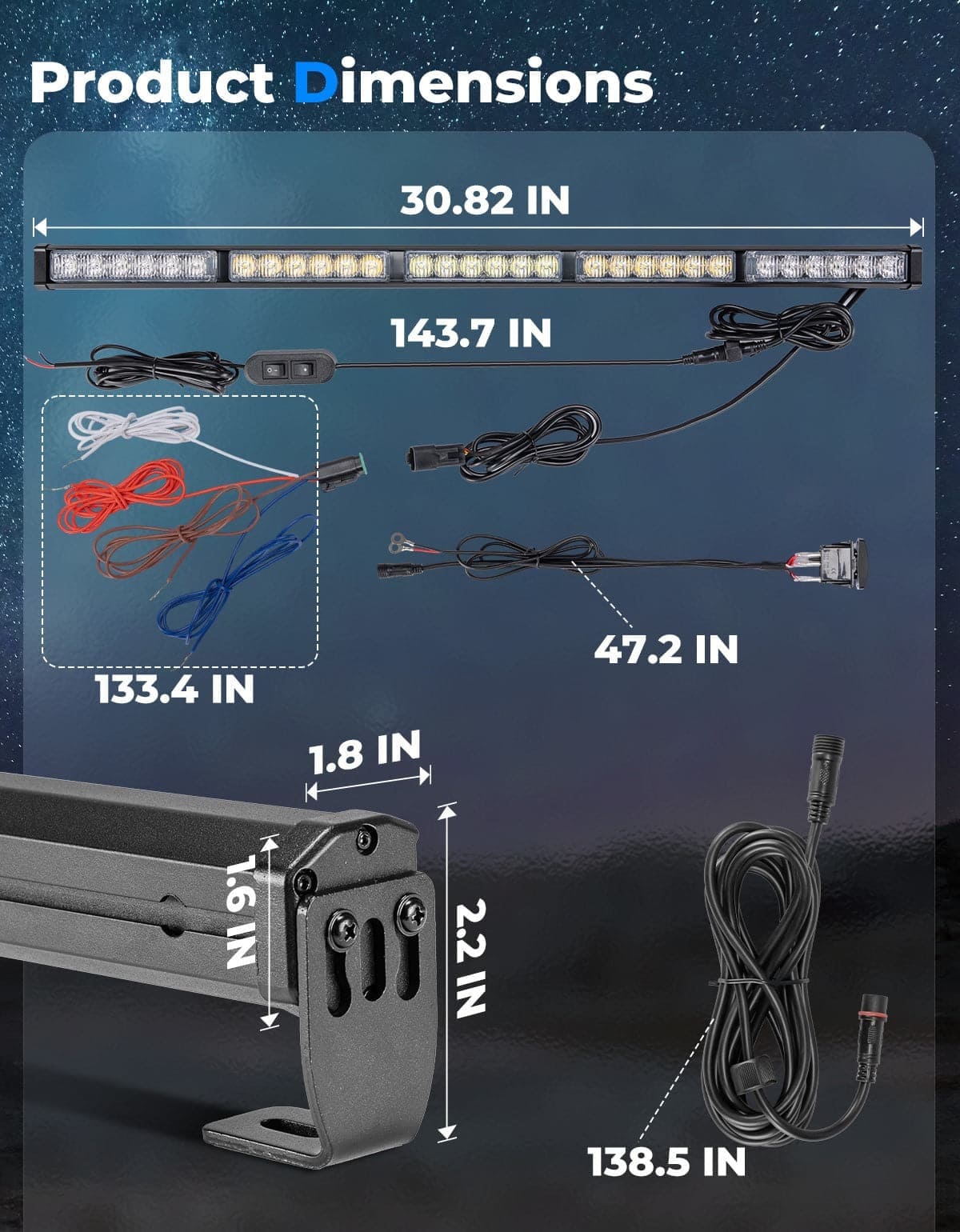 Kemimoto Polaris RZR XP 1000 30" UTV Chase Light Bar