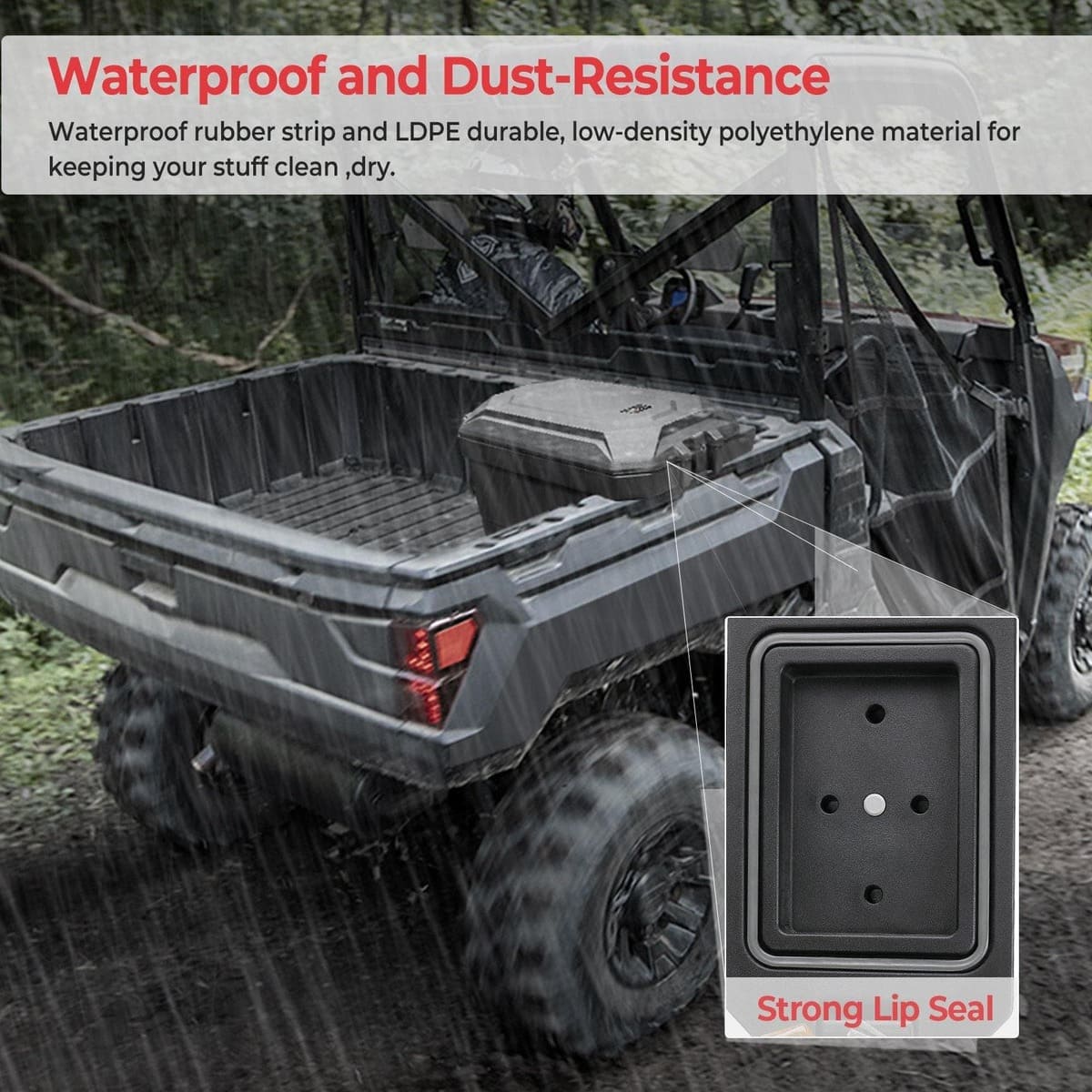 Kemimoto Polaris Ranger 45L Waterproof Bed Cargo Box - Passenger Side