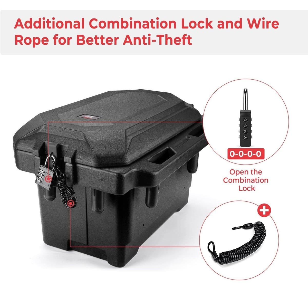 Kemimoto Polaris Ranger 45L Waterproof Bed Cargo Box - Passenger Side