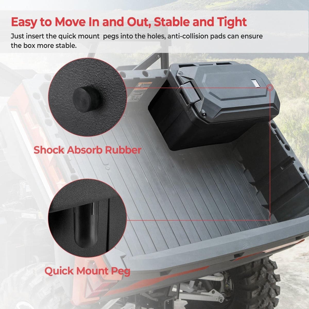 Kemimoto Polaris Ranger 45L Waterproof Bed Cargo Box - Passenger Side