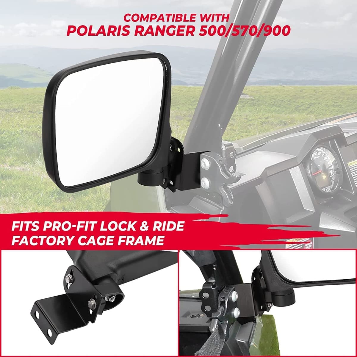 Kemimoto Polaris Ranger XP 900 7.8" Rear View Side Mirrors