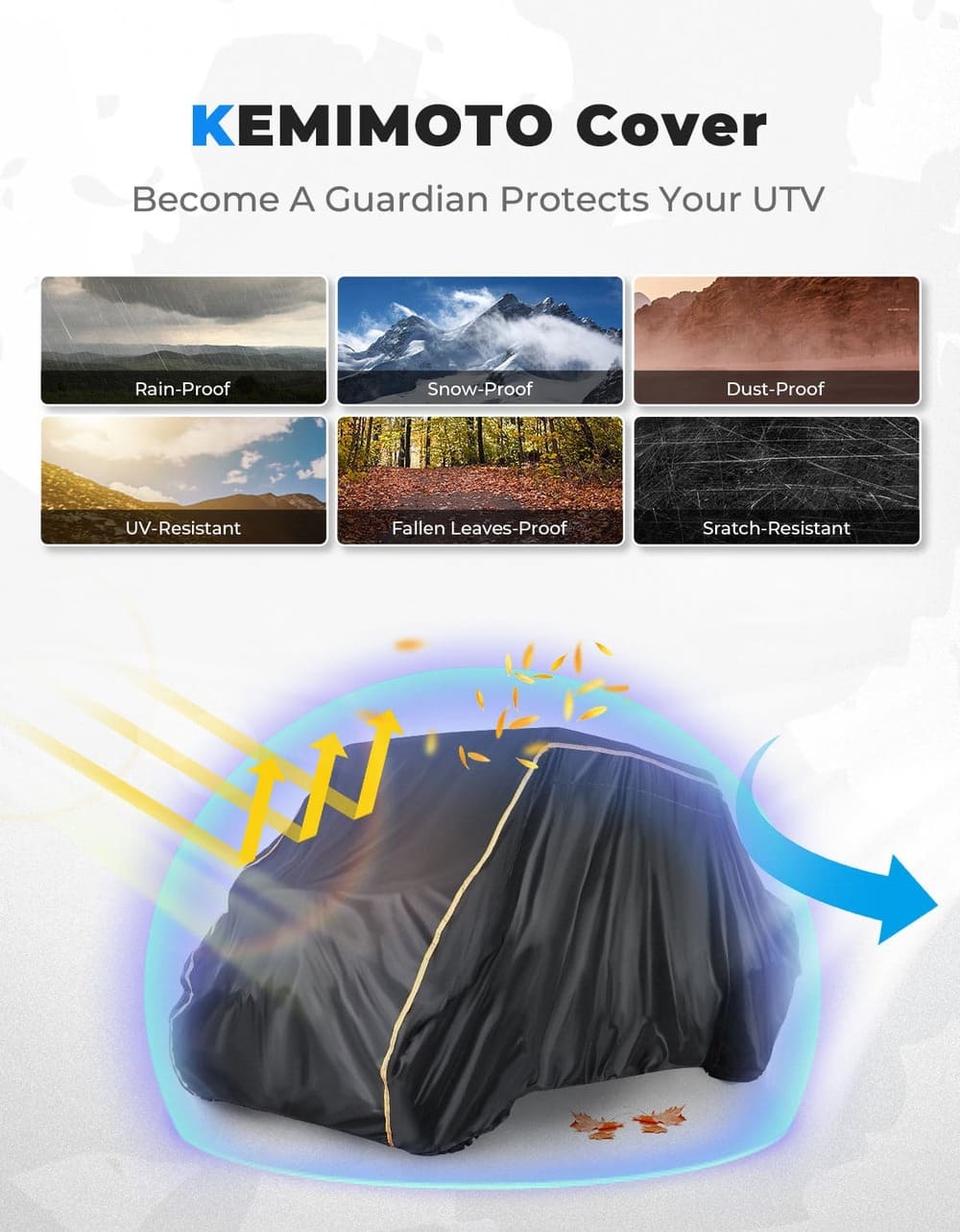 Kemimoto Polaris Ranger Crew 570 Universal 4 Seater UTV Waterproof Cover