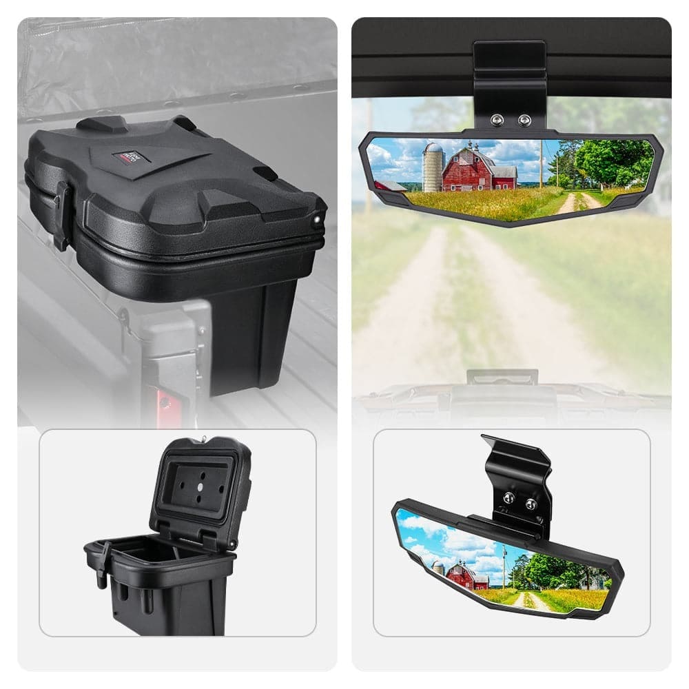 Kemimoto Polaris Ranger/ General Cargo Storage Device Tool Box & Rear View Mirror