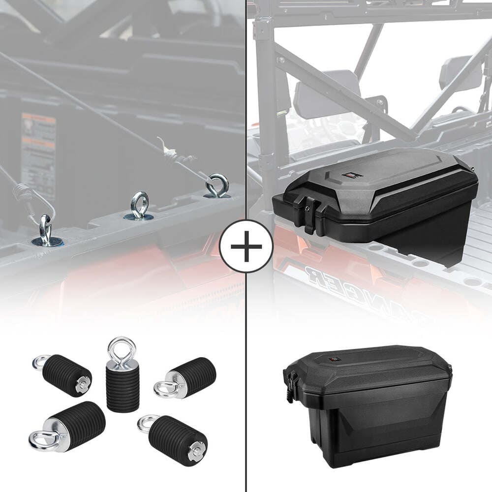 Kemimoto Polaris Ranger 2" Passenger Side Tie Down Anchors & Big Size Cargo Box