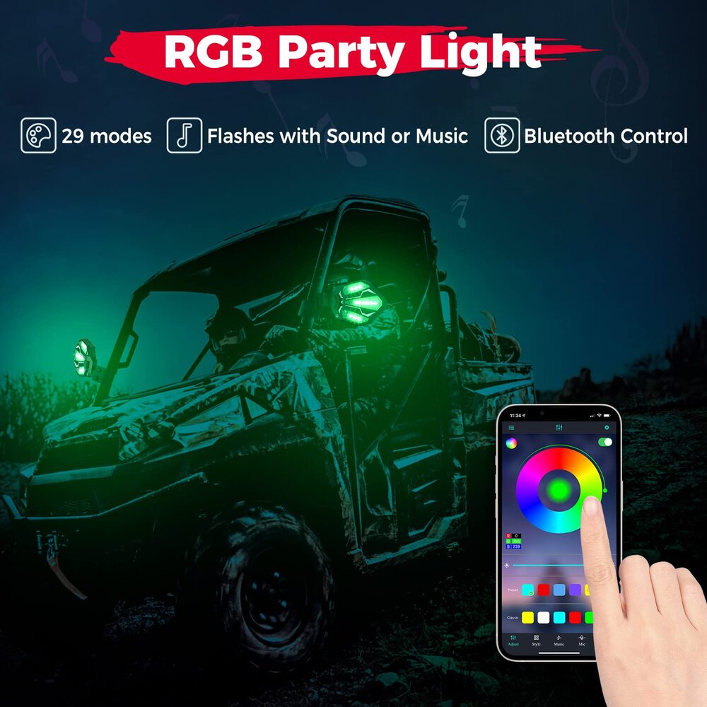 Kemimoto Polaris Ranger UTV Pro-Fit RGB Side Mirrors with Lights