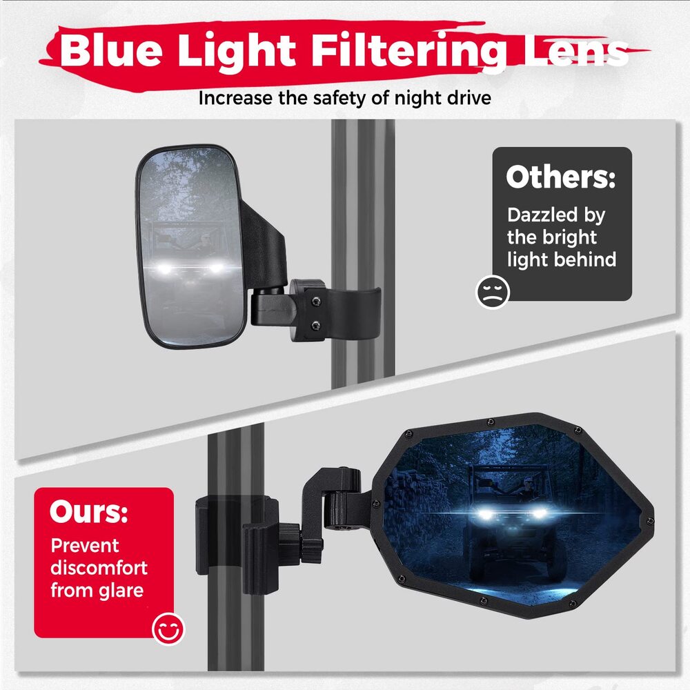 Kemimoto Polaris Ranger UTV Pro-Fit RGB Side Mirrors with Lights