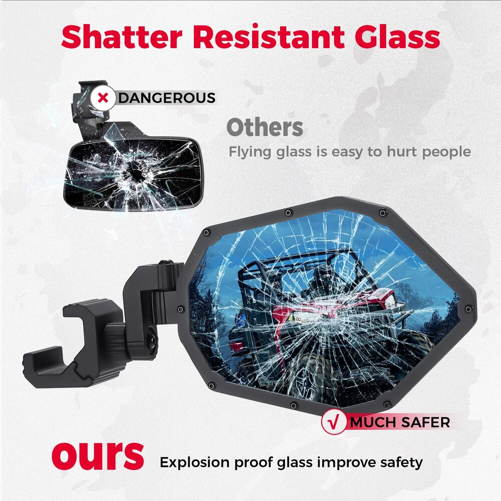 Kemimoto Polaris Ranger UTV Pro-Fit RGB Side Mirrors with Lights