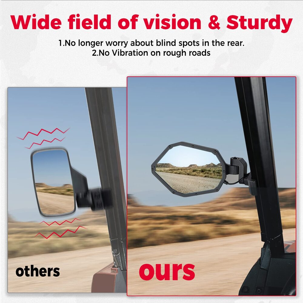 Kemimoto Polaris Ranger UTV Pro-Fit RGB Side Mirrors with Lights