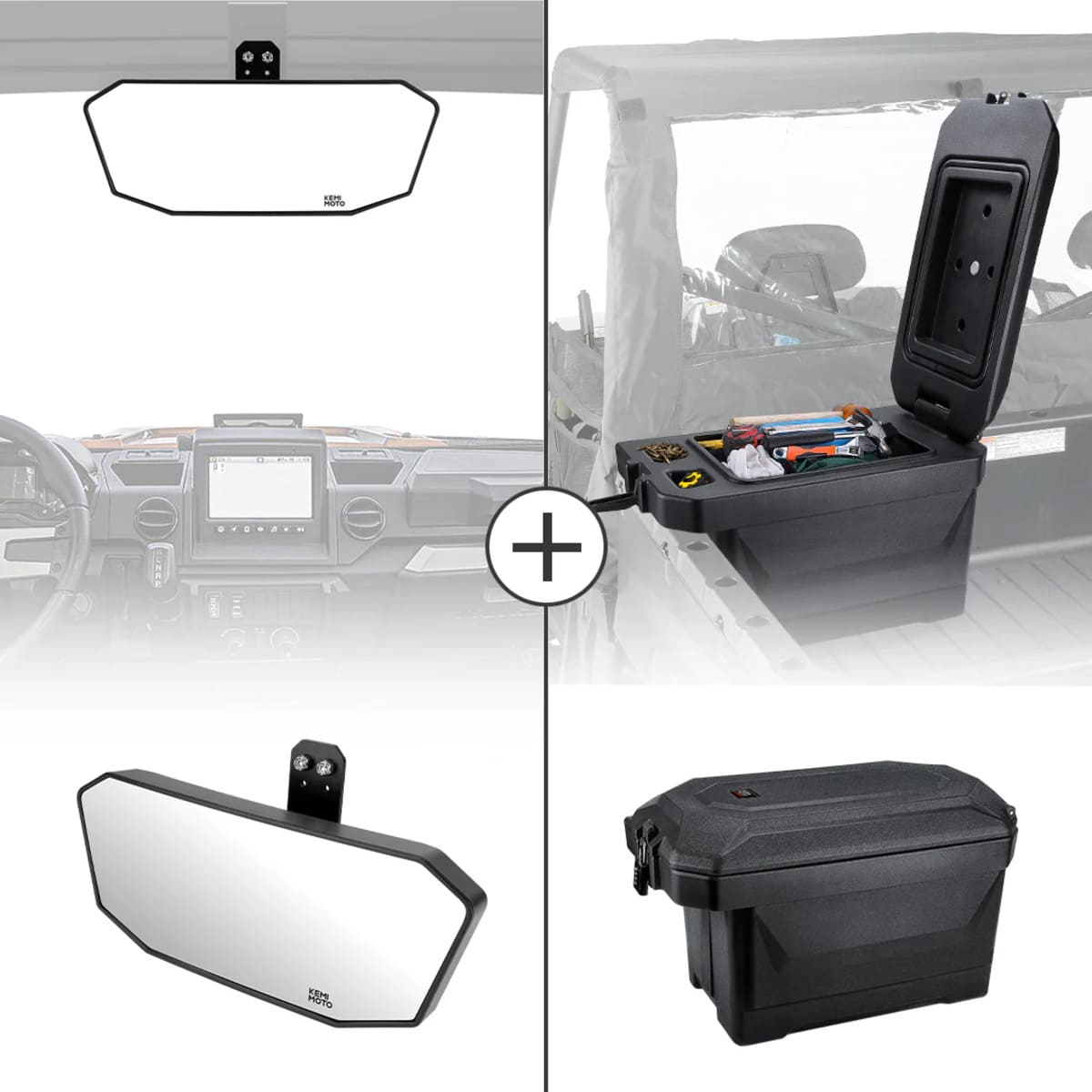 Kemimoto Polaris Ranger XP 1000 45L Storage Box & Rear View Mirror