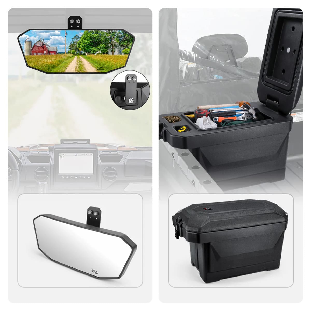 Kemimoto Polaris Ranger XP 1000 45L Storage Box & Rear View Mirror
