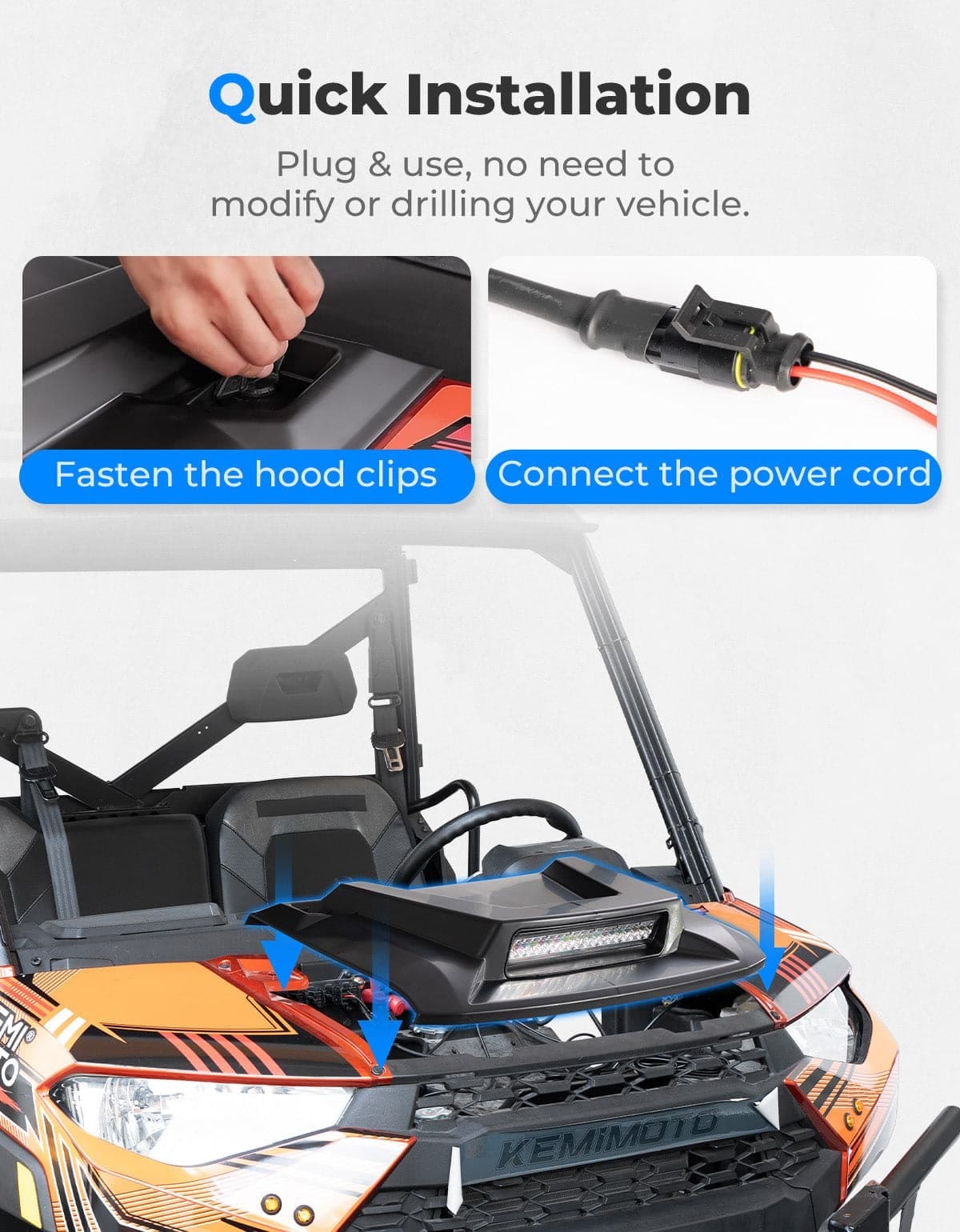 Kemimoto Polaris Ranger XP 1000 Crew Hood Scoop w/ LED Spot Light