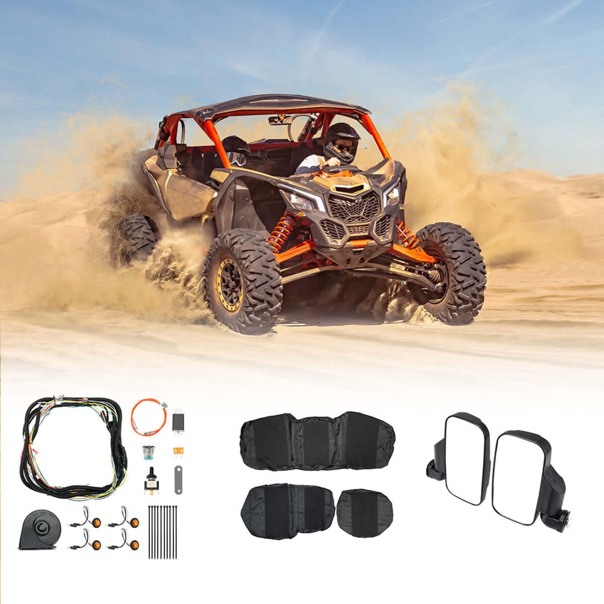 Kemimoto Polaris Ranger XP 1000 Crew Turn Signal Kit, Seat Cover & Side Mirrors