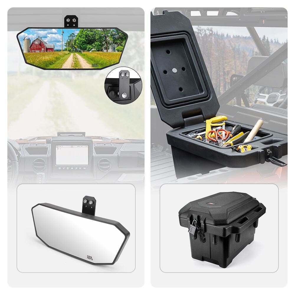 Kemimoto Polaris Ranger XP 1000 Rear View Mirror & Waterproof Tool Box - 45L