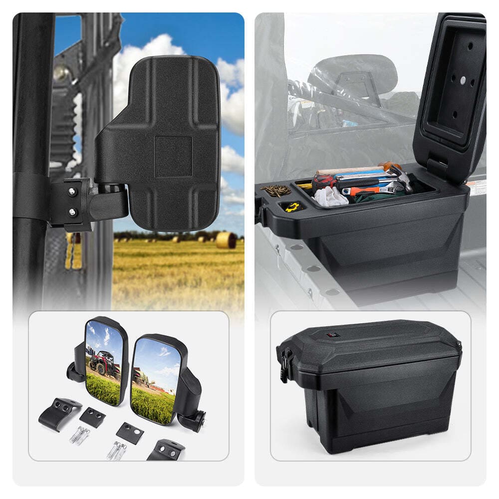 Kemimoto Polaris Ranger XP 1000 Side Mirrors & 45L Storage box