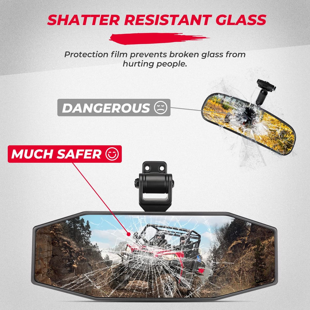 Kemimoto Polaris Ranger XP 1000 Tool Free Adjustable Rear View Mirror