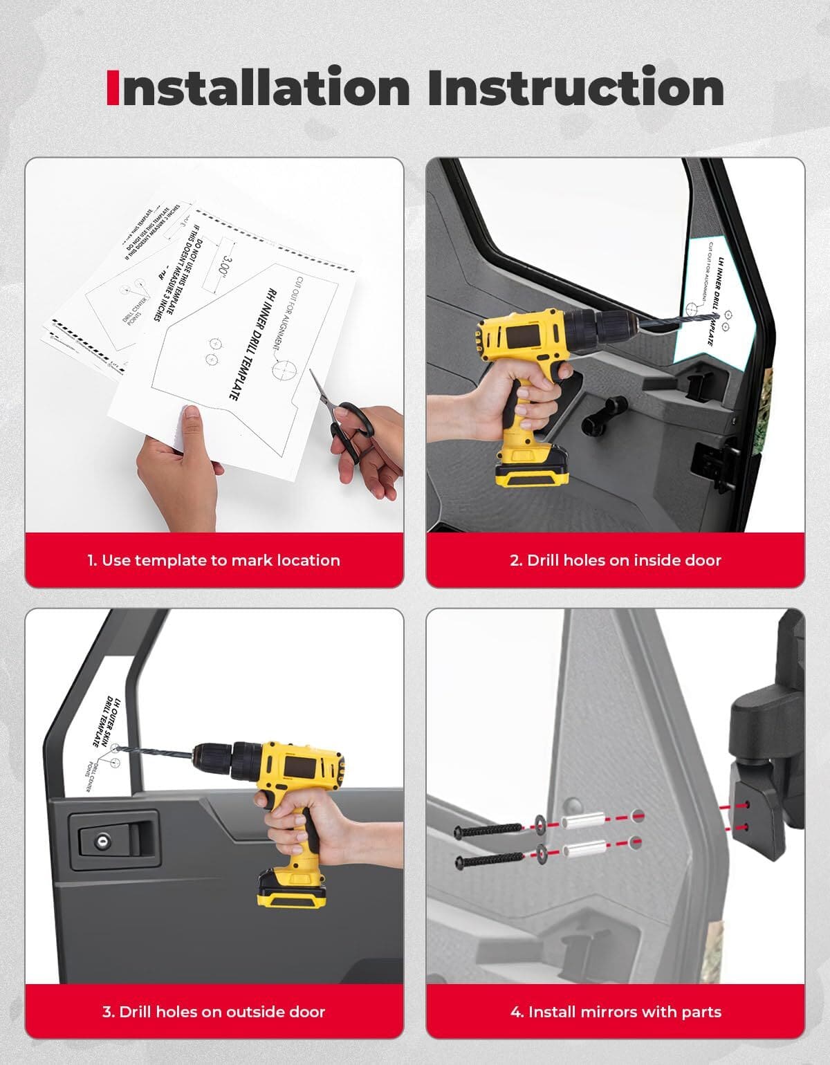 Kemimoto Polaris Ranger XP 1000 Upgraded Side Mirrors