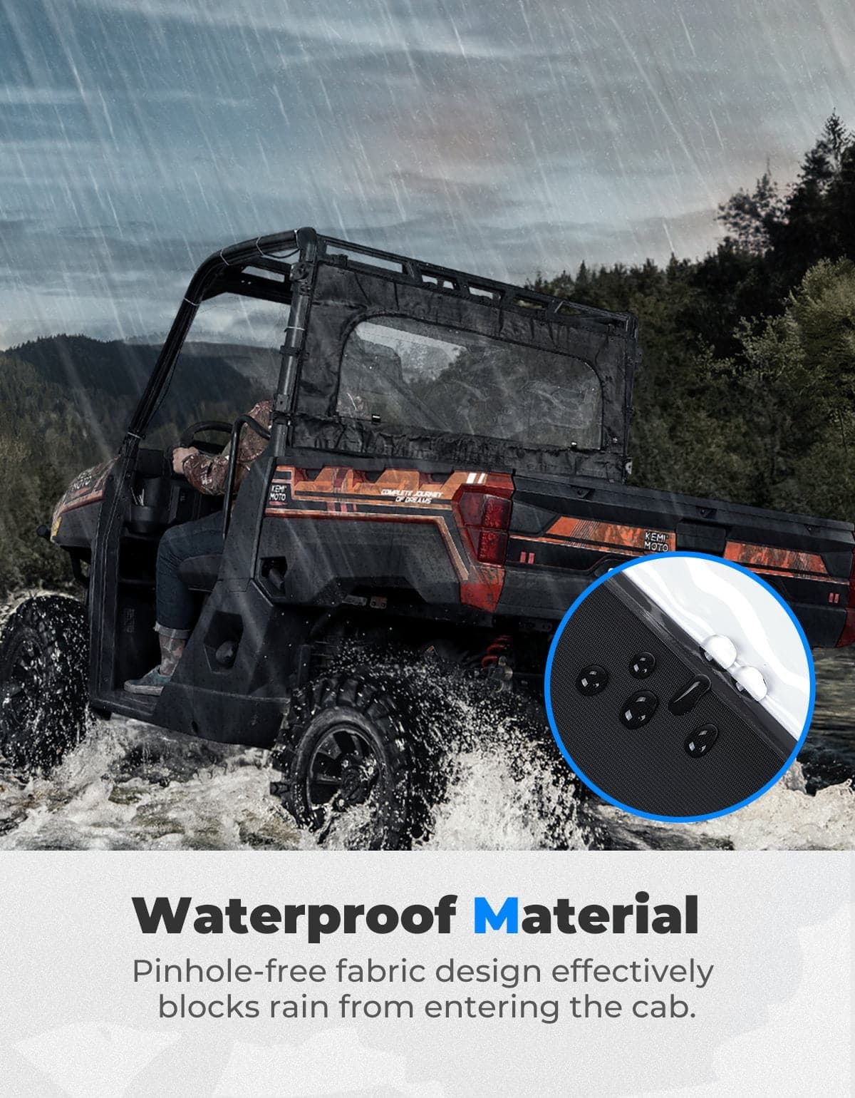 Kemimoto Polaris Ranger XP 1000 UTV Zippered Soft Rear Window