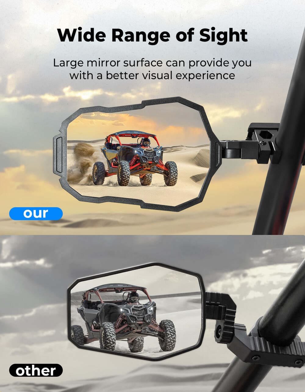 Kemimoto Polaris RZR 1.5"-2" UTV Roll Cage Side View Mirrors