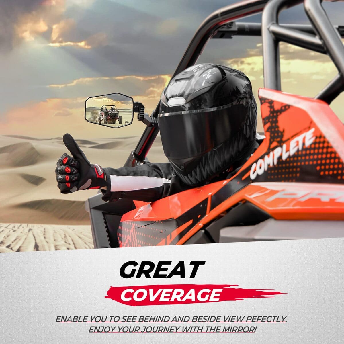 Kemimoto Polaris RZR 1.65"-2" Roll Bar UTV Side Mirrors - 1 Pair