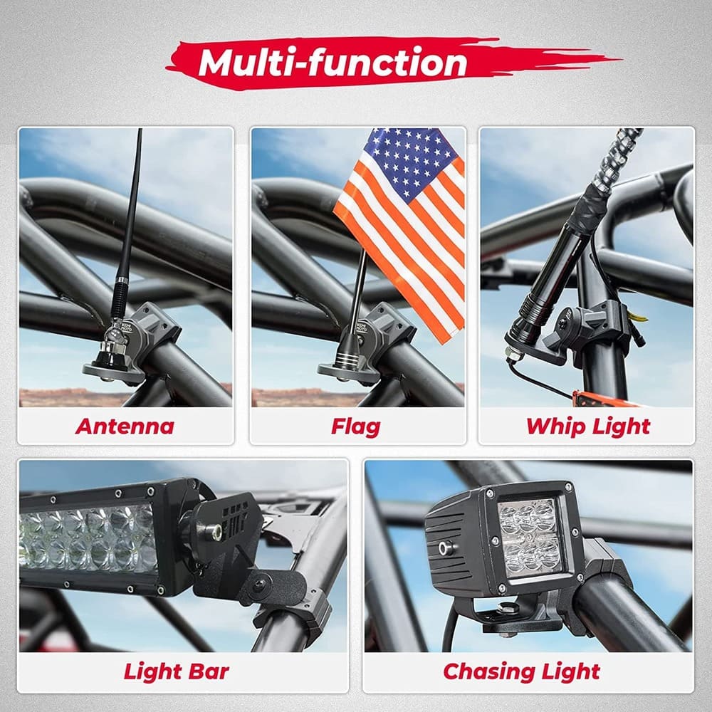 Kemimoto Polaris RZR 1000 1.75''-2'' Roll Bar Cage UTV Whip Light Mount